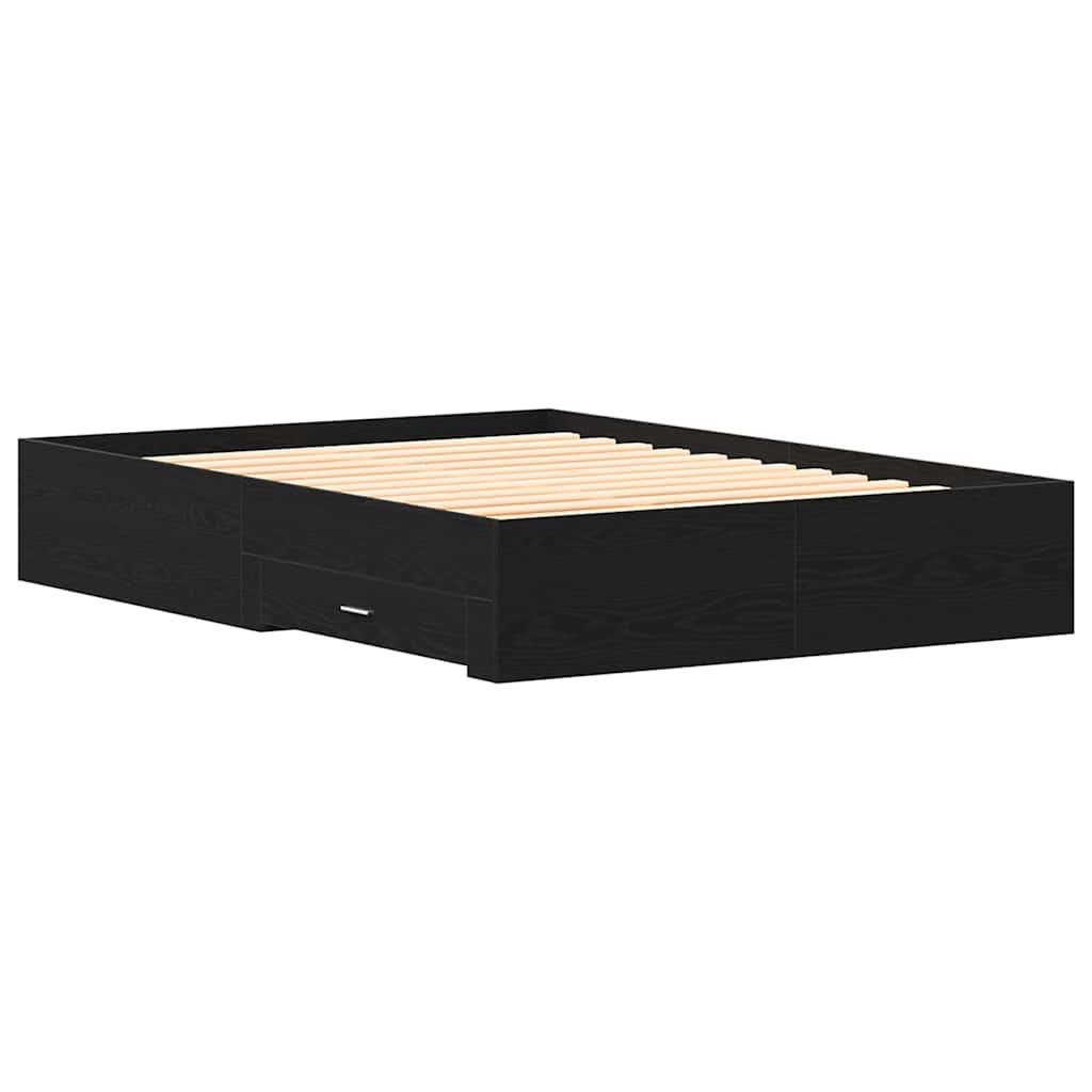 Bed Frame in Black Oak Look 135 x 190 cm Wood Based Material