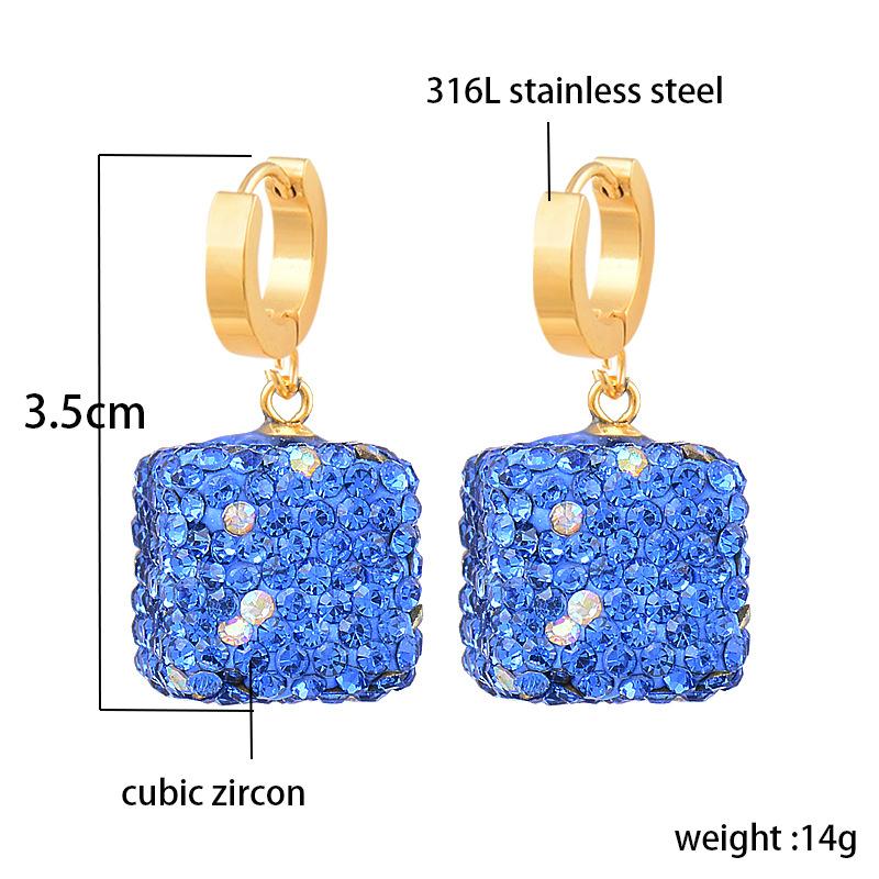 Pass Titan Stahl Blau Strass Stereo Quadratische Ohrringe Verblassen Nicht Farbe Edelstahl Schmuck
