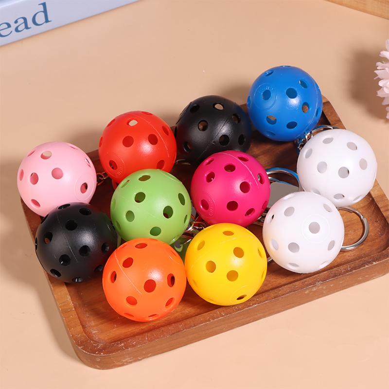 Creative Pickleball Racket Metal Keychain Colorful Hollow Golf Ball Keychains Pickle Dink Ball Fans Party Gift Bag Pendant