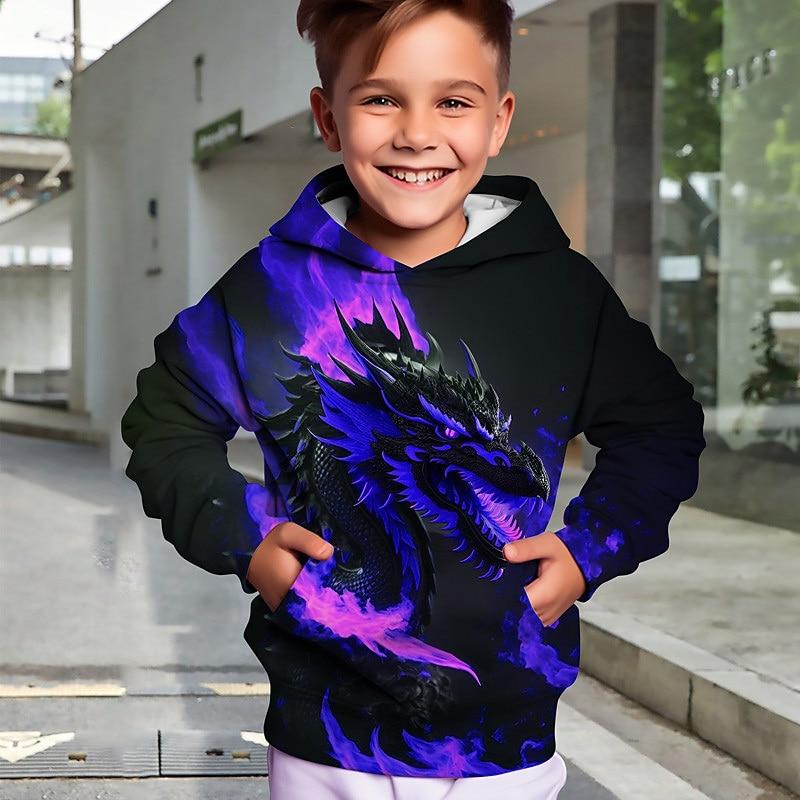 Boys 3D Animal Dragon Hoodie Pullover Long Sleeve