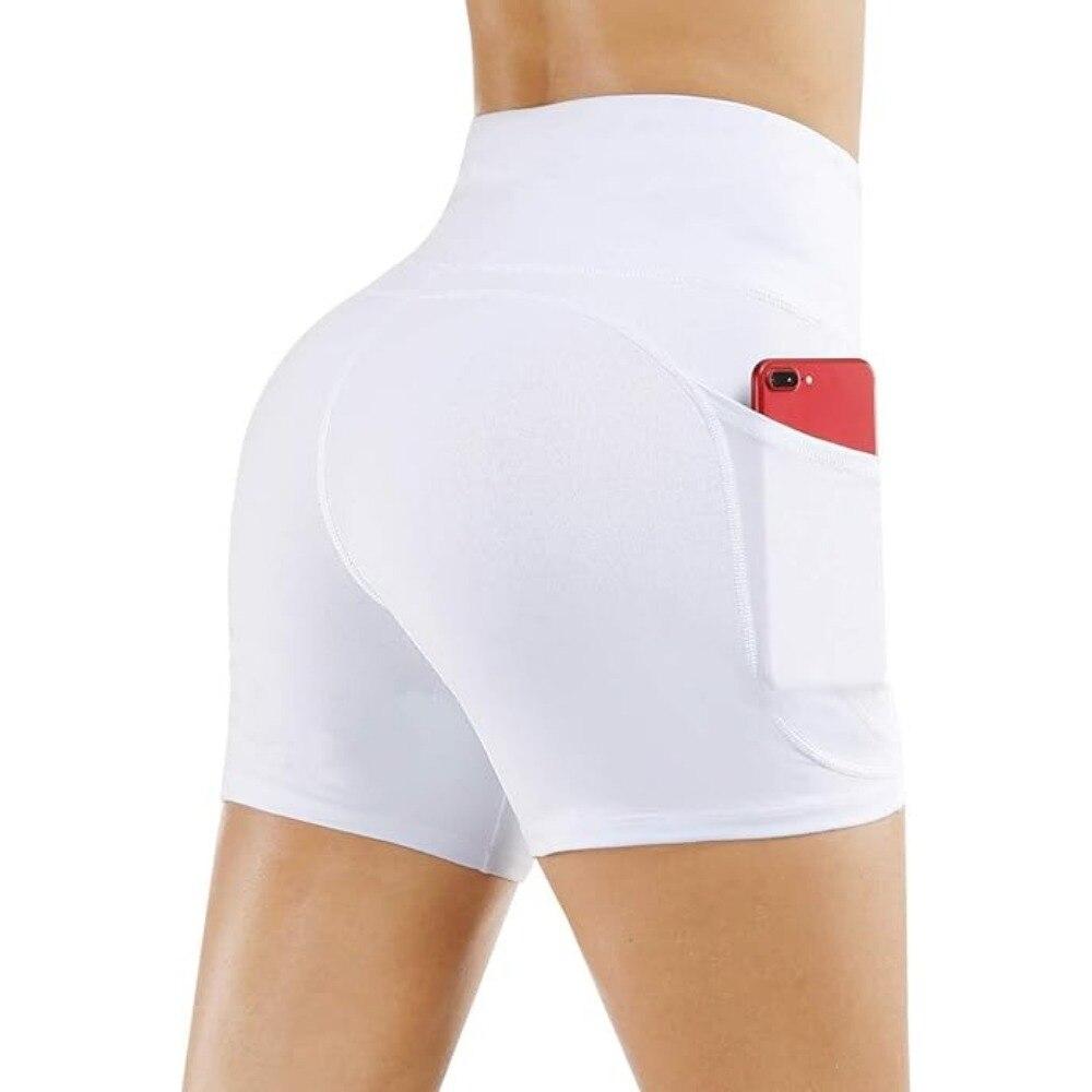 Ronyes Women's Yoga Shorts White Polyester Athletic Fitness Shorts Comfortable Breathable High Waist Stretch