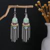 Turquoise Earrings, Bohemian Palm Owl Bronze Engraved Geometric Dream Catcher Feathers Fringed Earrings