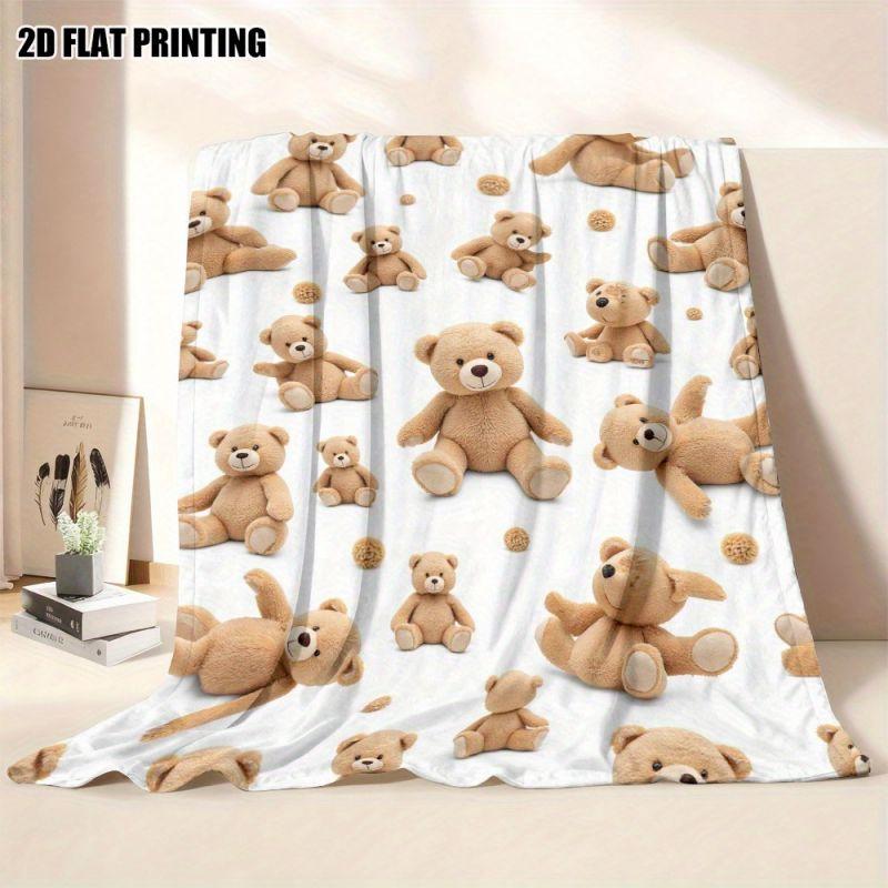 VIKAMA Soft Flannel Blanket Teddy Bear Pattern Comfortable Cover For Kids Bedroom Sofa Nursery Home Decoration
