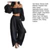 Two Piece Sets for Women Long Sleeve Off Shoulder Crop Top Wide Leg Pants Set Summer Vacation Going Out Outfits