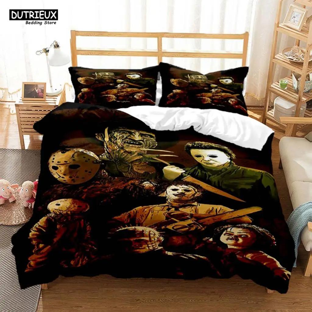 Funda Nórdica con Estampado de Payaso de Película de Terror de Halloween Funda de Almohada Juego de Ropa de Cama para Cama Queen Juego de Ropa de Cama de Lujo Personalizado Ropa de Cama Personalizada