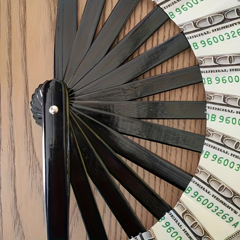 A large bamboo folding fan with a money print - no charging, no battery required - perfect for EDM, music festivals,clubs,events,decorations and gifts
