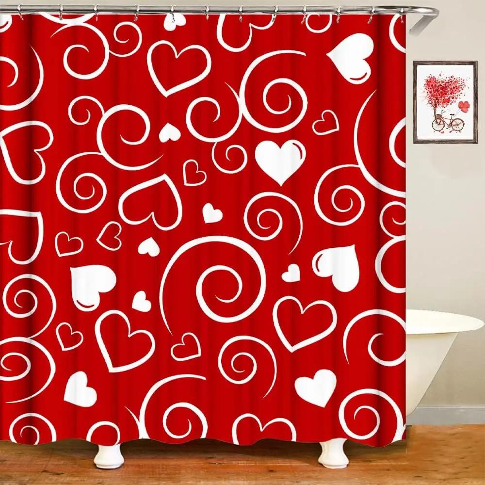 Valentine's Day Shower Curtain Falling Red Couple Romantic Love Bathroom Decorative Waterproof Shower Curtain 90x180cm