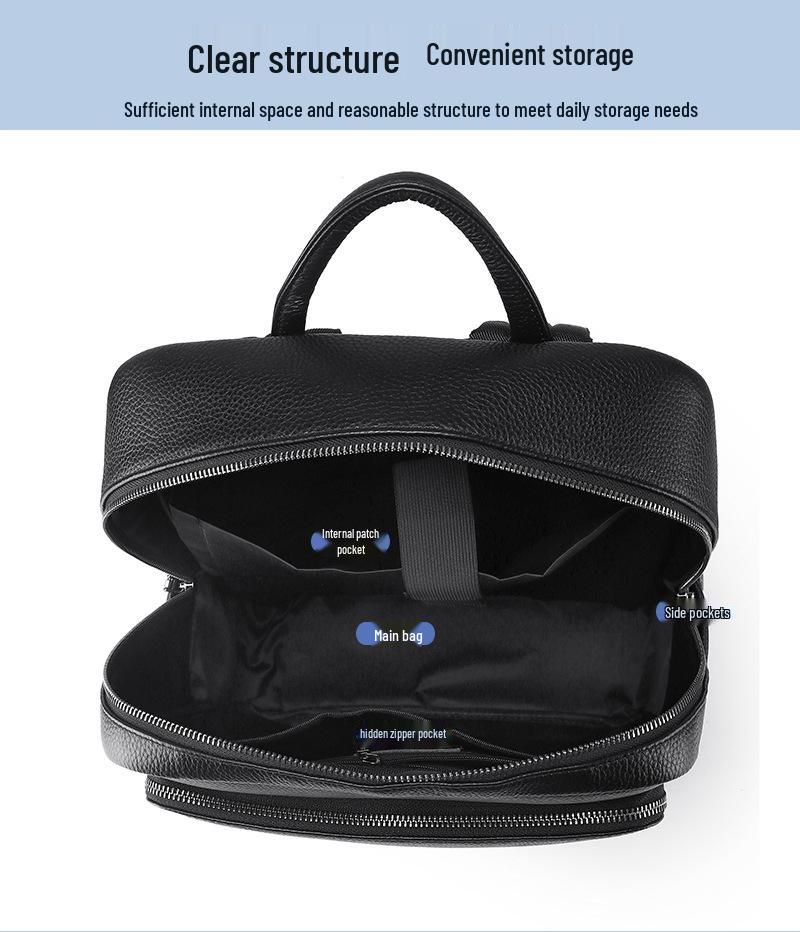 Large Capacity Men's Cowhide Leather Backpack - Casual and Business Travel Shoulder Bag In Fashionable Style