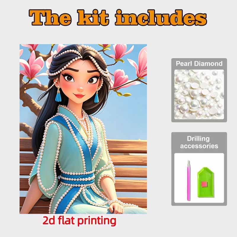 Disney Pearl Painting Ebony Mulan Portrait for Beginners and Adults, DIY Pearl Diamond Art Painting Kit for Home Wall Decor Gifts