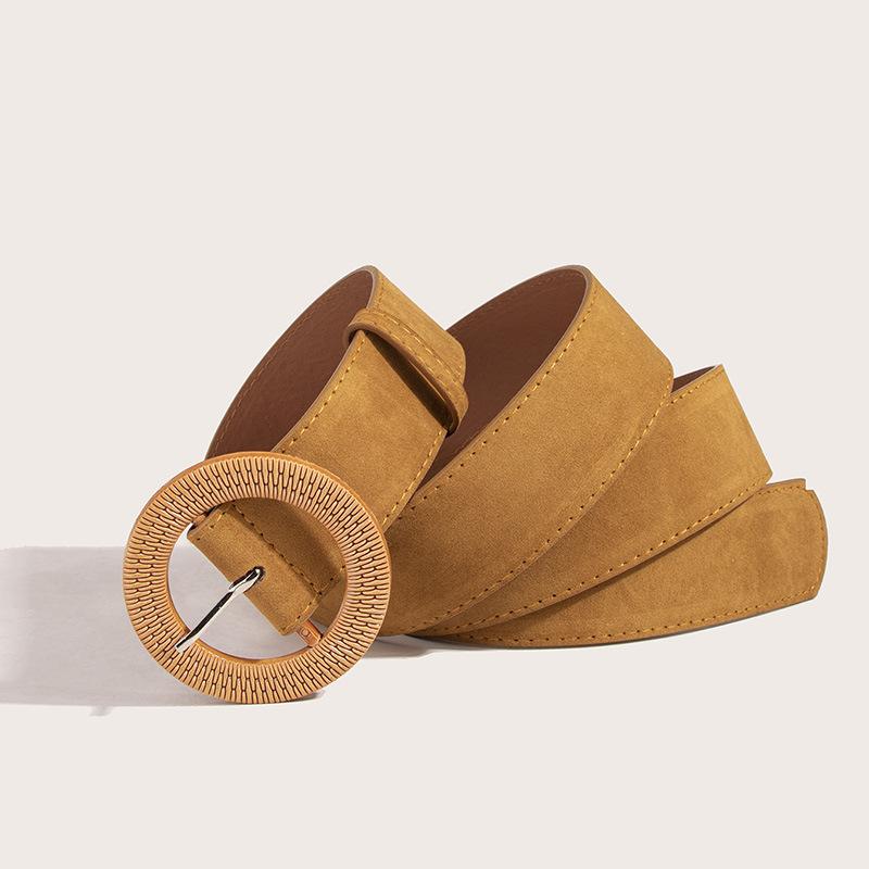 Women's Wide Belt Suede Round Buckle Imitation Rattan Buckle Wide Belt Women's Autumn and Winter Versatile Women's Belt