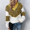 Autumn Winter Vintage Leopard Cardigan Loose Knitwear V Neck Long Sleeve Sweater
