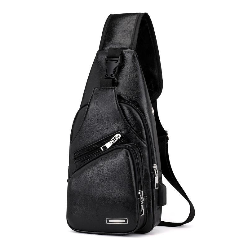 

New New Leisure Men s Shoulder Bag Outdoor Sports USB Charging Chest Bag Men s PU Business Crossbody Bag чорний