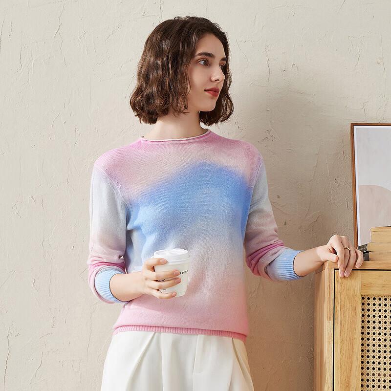 Kemeng Boka Women's Gradient Print Cashmere Round Neck Sweater