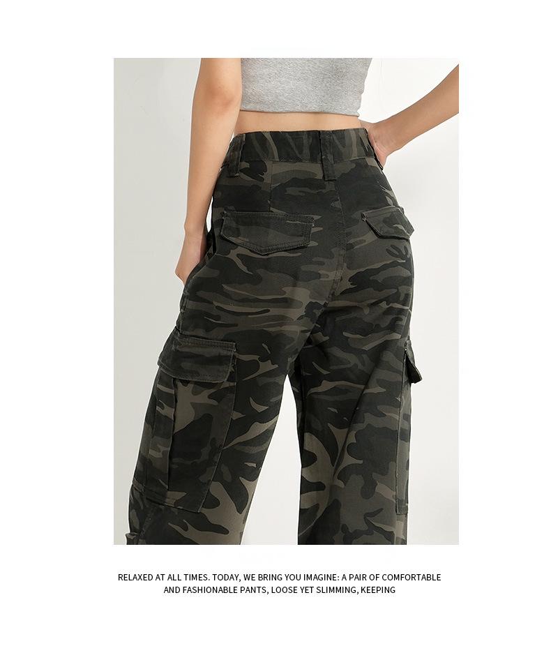 Women's American Style Spicy Camouflage Multi-Pocket Wide-Leg Jeans - Early Autumn 2025