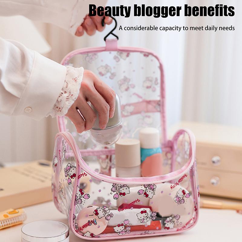 Hellokitty Cosmetic Bag High Value Large Capacity Transparent Portable Hook Wash Storage Bag Travel Toiletries Storage Bag
