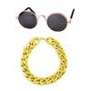 Pet Sunglasses Dog Necklace Adjustable Golden Chain UV Protection Sunglasses Dress-up Accessories