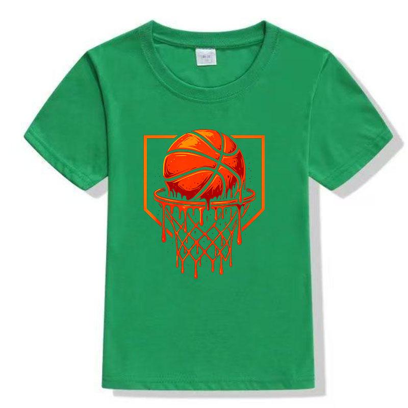 Rebounding basketball childrens Tshirt pure cotton round neck fashionable parentchild outfit candy color family outfit