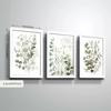 3pcs/set Green Color Plant Leaf  Art Oil Painting Canvas with Wood Frame Draw Wall Decor Home Decorations