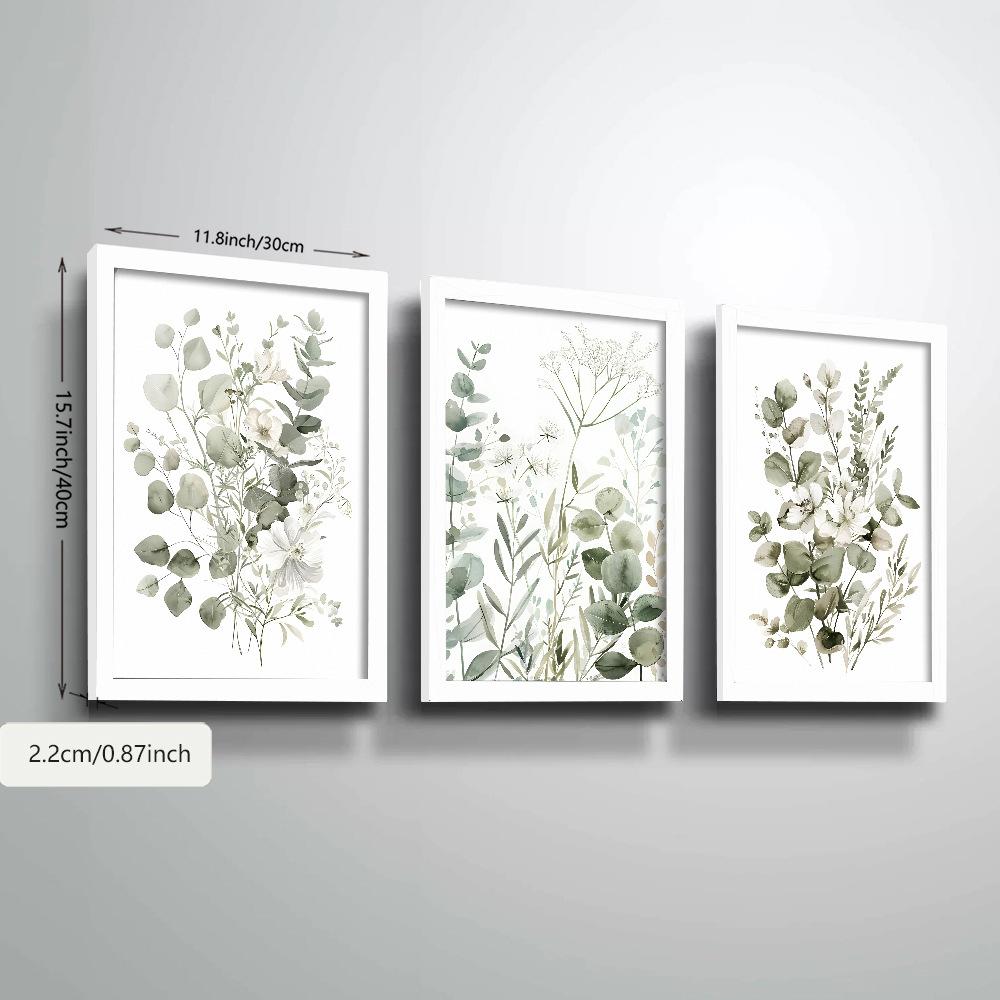 3pcs/set Green Color Plant Leaf Art Oil Painting Canvas with Wood Frame Draw Wall Decor Home Decorations