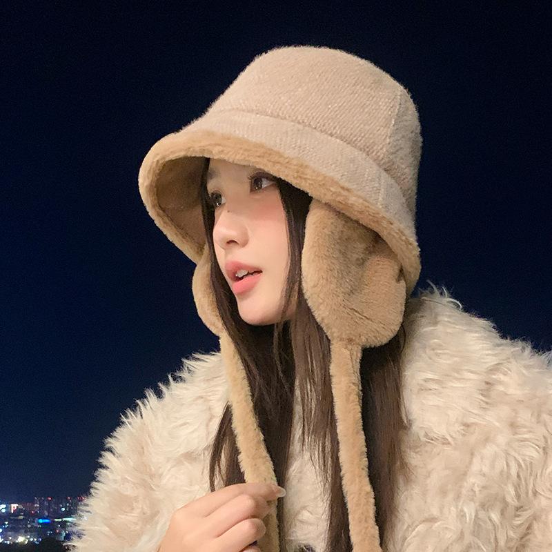 Velvet Thickened Warm Fisherman Hat Outdoor Cycling Windproof Ear Protection Hat Japanese Casual Big Head Bucket Hat