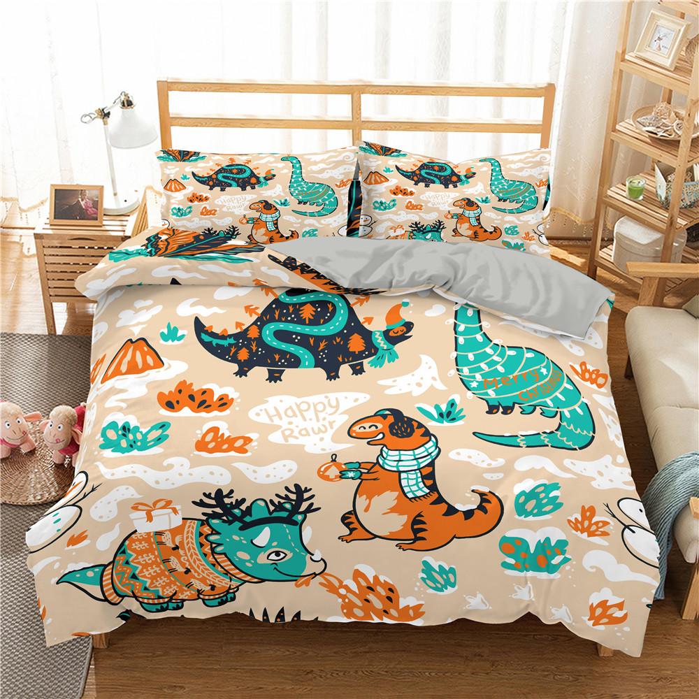 Cartoon Dinosaur Duvet Cover King Queen Kids Jurassic World Stegosaurus Tyrannosaurus Bedding Set 2/3pcs Polyester Quilt Cover