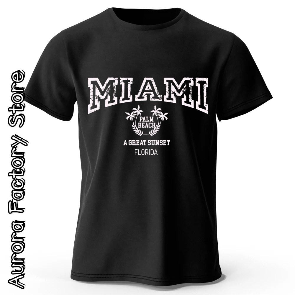 MIAMI Potisk Tričko Léto Pánské Ležérní Bavlna O-Výstřih Topy Trička Pánská Móda Camiseta Krátký Rukáv Oblečení Vintage Streetwear