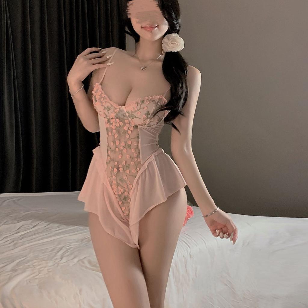 Sexy underwear floral sexy underwear pure desire elegant suspender embroidered onesie slim gathering dress
