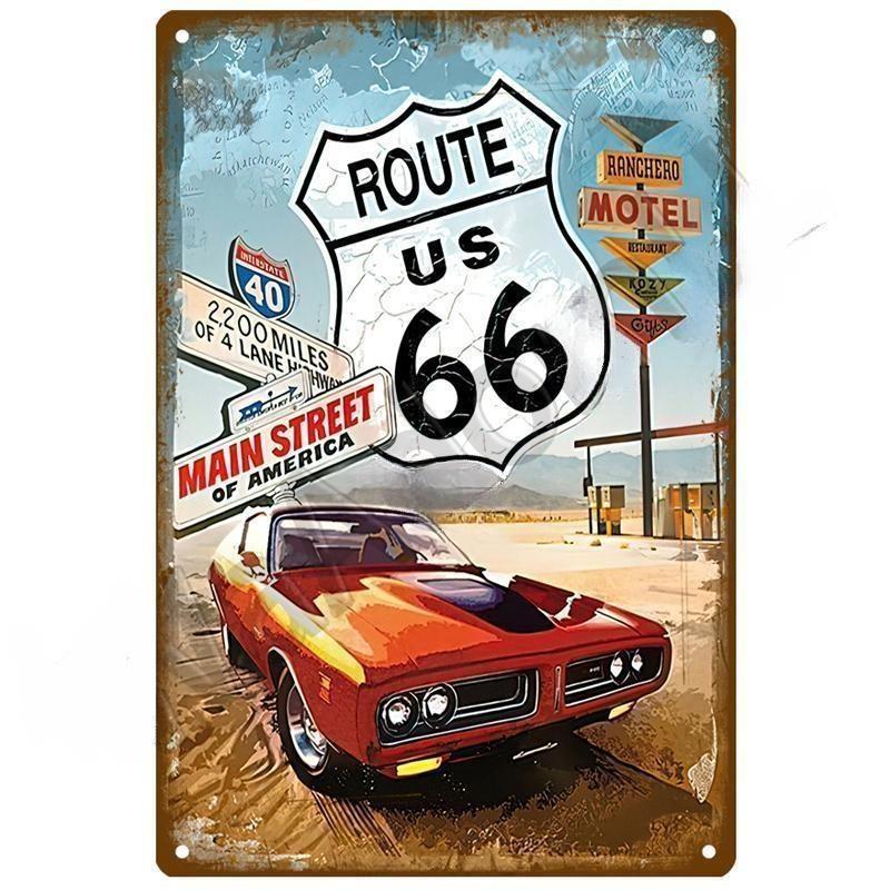 Vintage Route 66 Metal Sign House Plaque Metal Poster Tin Sign Plate Wall Posters Retro Aesthetic Room Decor Wall Art Decoration