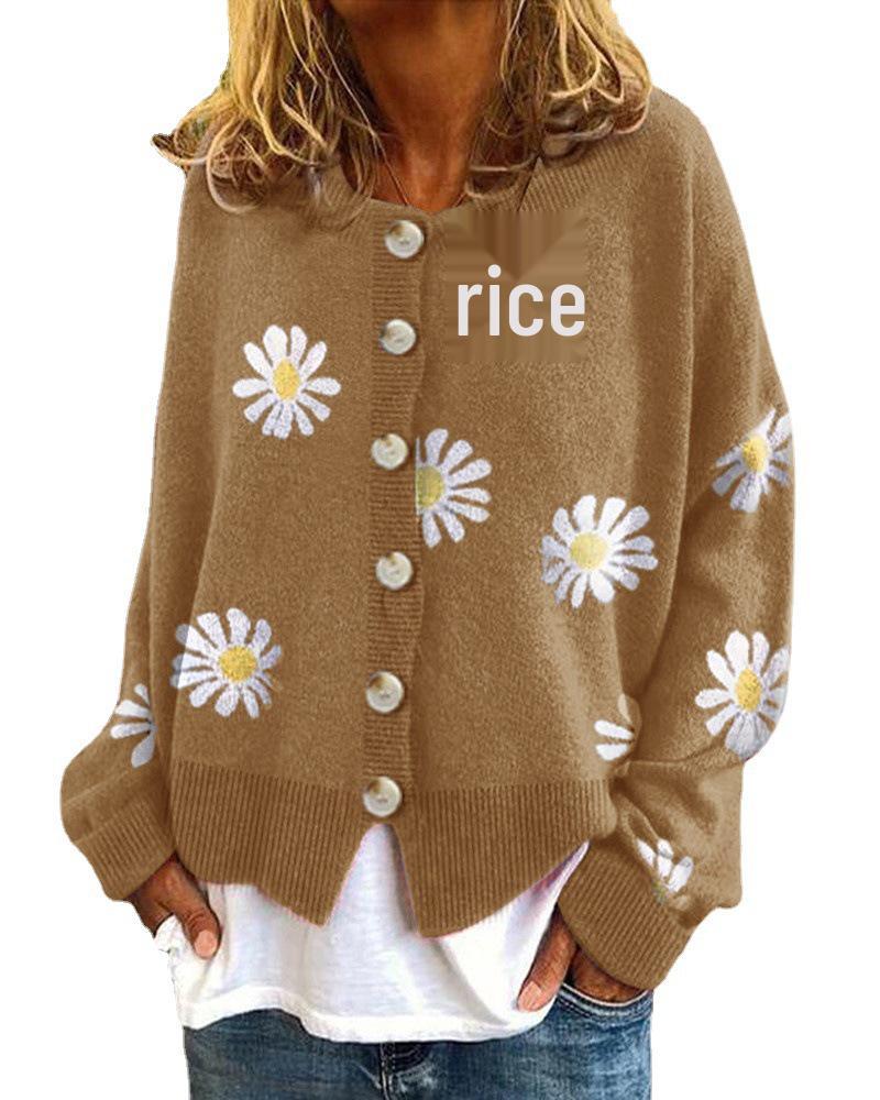 Autumn & Winter Chrysanthemum Embroidered Women's Knit Cardigan Sweater