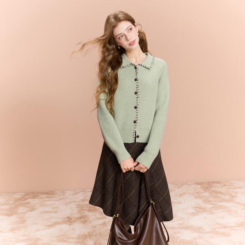 Sancai Winter Contrast Button-Down Knit Cardigan