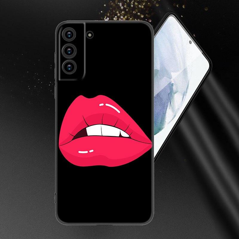 Beauty Red Lips Phone Case For Samsung Galaxy S20 S21 FE S22 Ultra S10 Lite S10E S9 S8 Plus S7 Edge Soft TPU Black Cover
