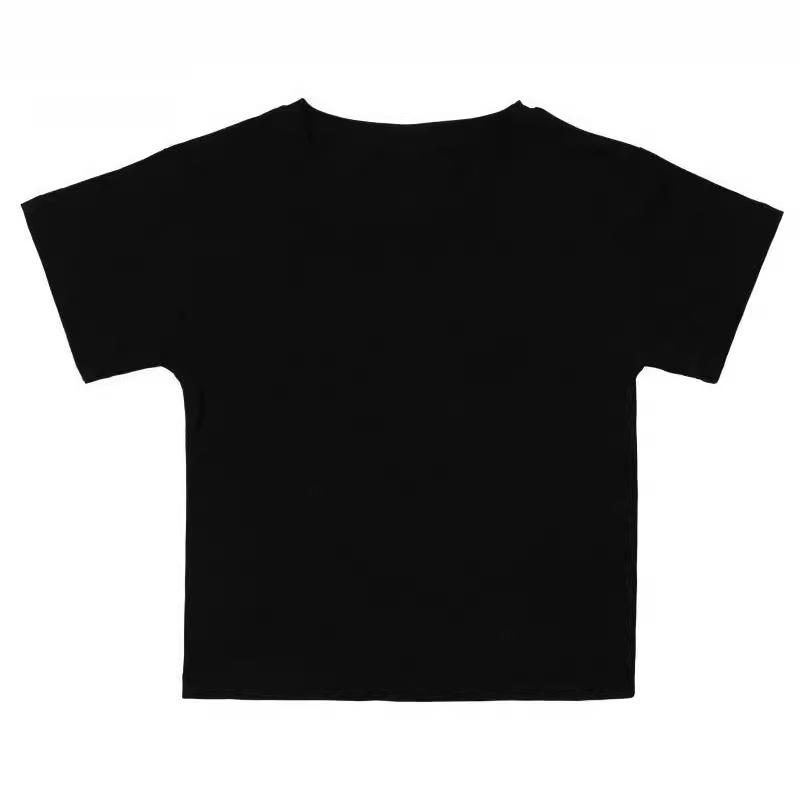 AA-14 Summer Short Sleeve Crop Top Crew Neck Casual Solid Color, Logo Printable