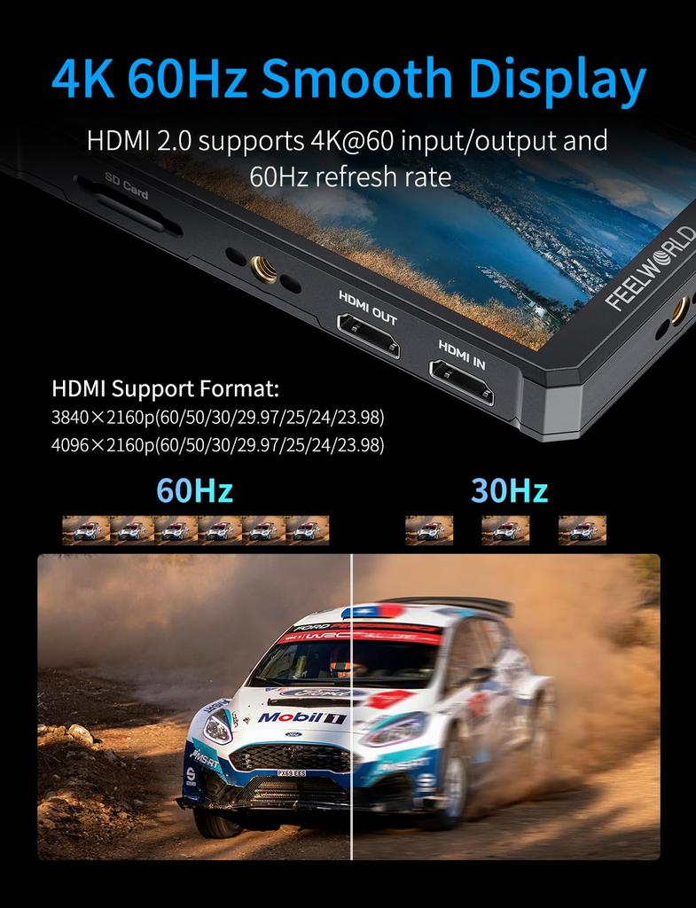 FEELWORLD PS6 5.5" OLED VerticalHorizontal Camera Field DSLR Monitor, 550nit 1080P Touchscreen, 4K 60Hz HDMI InputOutput, F550 and Case, Lightweight