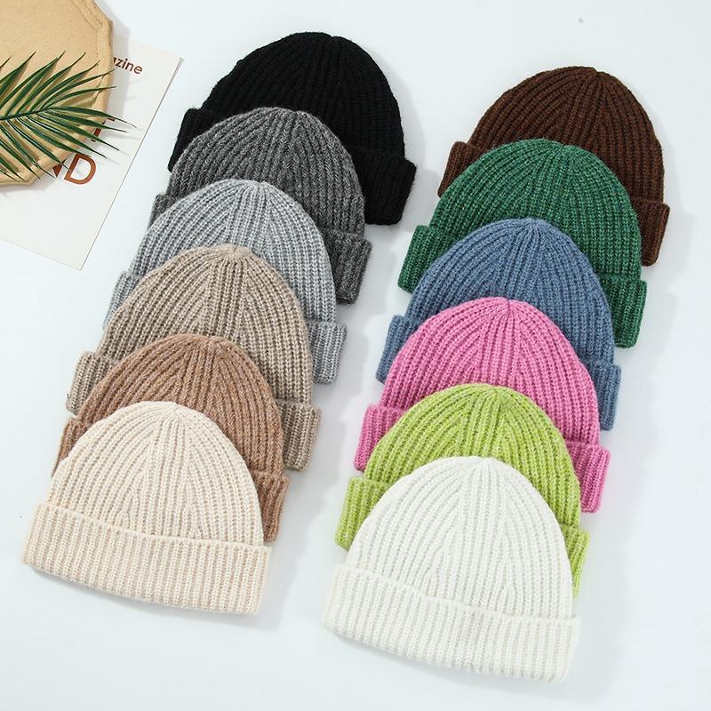 Outdoor Versatile Leisure Simple Solid Color Warm Including Wool Wool Knitted Hat Children Autumn and Winter Men's Cold Hat Tide