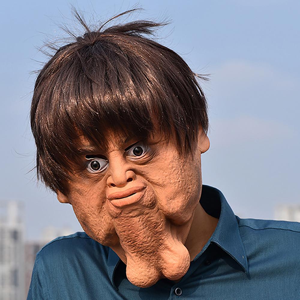 1x Funny Exaggerated Double Chin Latex Head Mask For Costume Party Cosplay Props