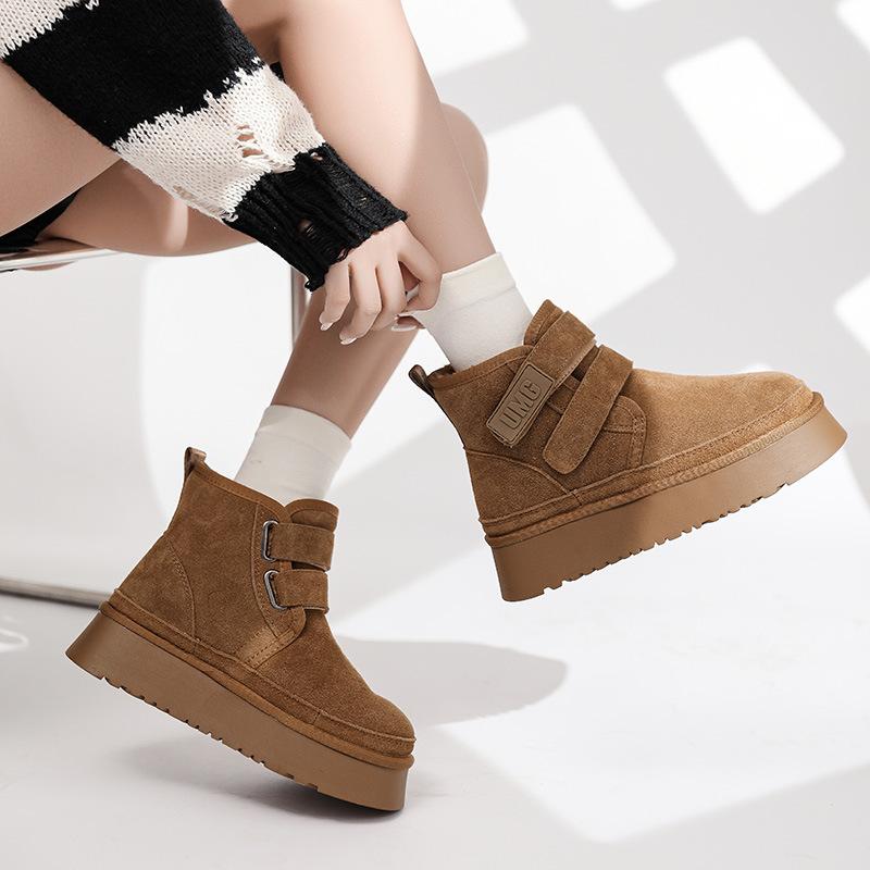 Classic Ultra Platform Suede Furry Hook Loop Flat Booties Winter Outdoor Women Ankle Snow Boots