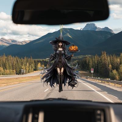Gotický čarodějnický přívěsek 2D akrylová závěsná ozdoba do auta Ozdoba na zpětné zrcátko pro Halloween a gotické milovníky