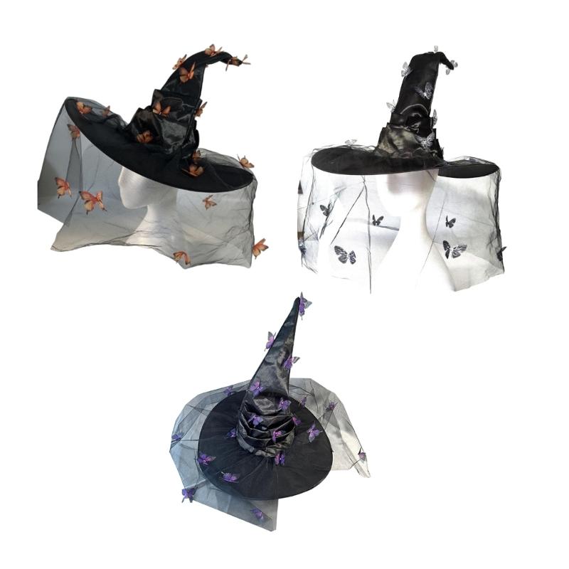 Halloween Wizard Hat Butterfly Witch Hat Witch Caps Wizard Costume Accessories for Masquerade Party Decor Cosplay Props