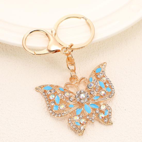 Colgante Llavero Forma de Mariposa Portallaves con Pedrería Multicolor Cierre de Pinza de Langosta Antioxidación Llavero Mochilas Accesorio de Coche