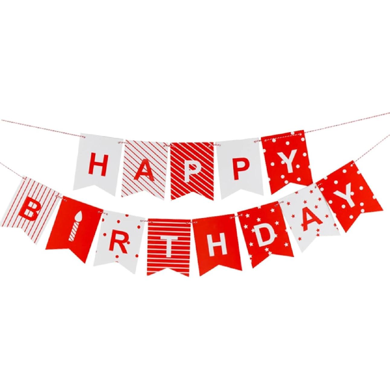 Red White Birthday Banner Happy Birthday Party Decorations