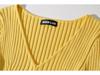 2026 American Hot Girl Rib Knit V-Neck Bodycon Sweater Dress with Slim Fit and Split Hem