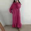 Women's Drawstring Hooded Maxi Sweatshirt Dress Ruffle Hem Pocket Loose Plus Size Fleece Lined Winter Long Dress