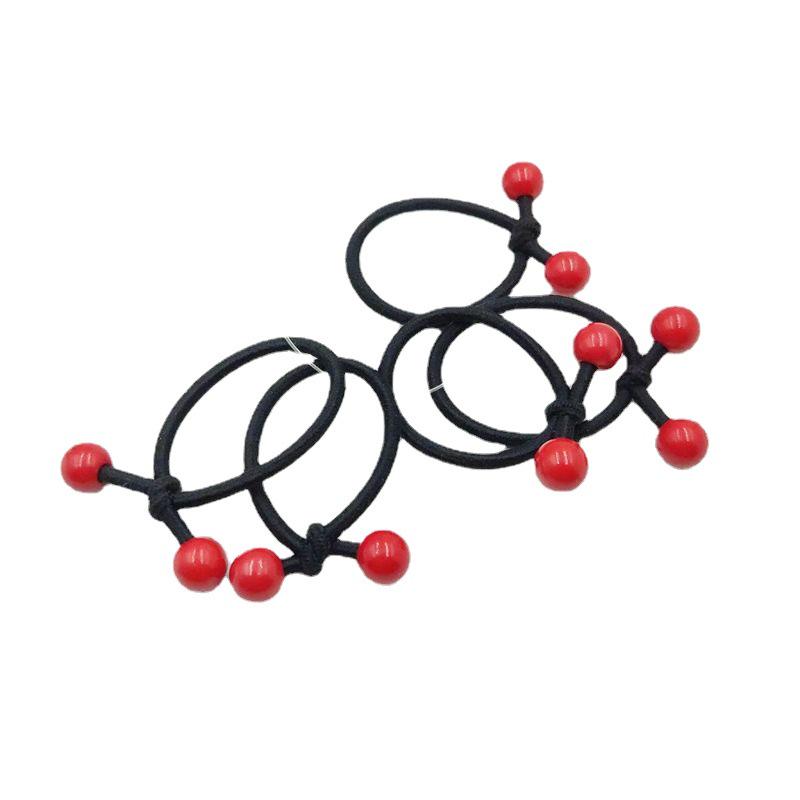 Children's Knotted Red Bead Elastic Hair Tie - Gentle On Hair, Small Size