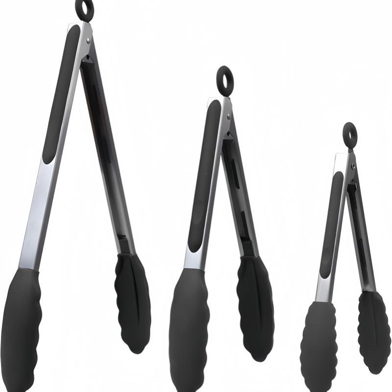 Silicone High-Temperature Stainless Steel Kitchen Tongs - Anti-Scald Bread, BBQ, Roasting Tongs