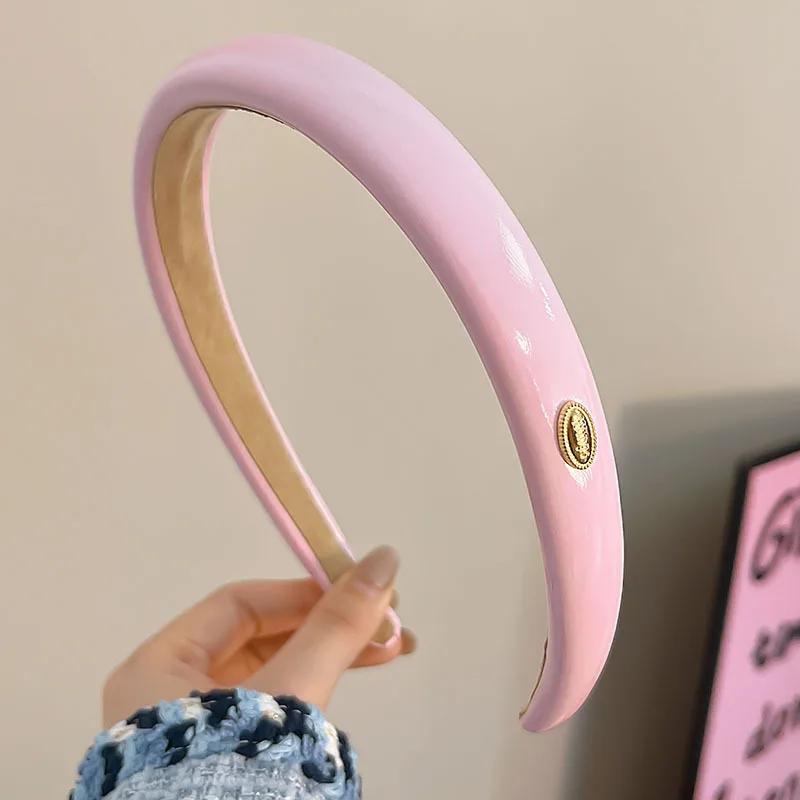 Einfaches einfarbiges PU-Leder-Stirnband für Damen, elegantes Ausgehen, Gesichtswasch-Stirnband, Mode-Mädchen-Haarschmuck, Haargummi