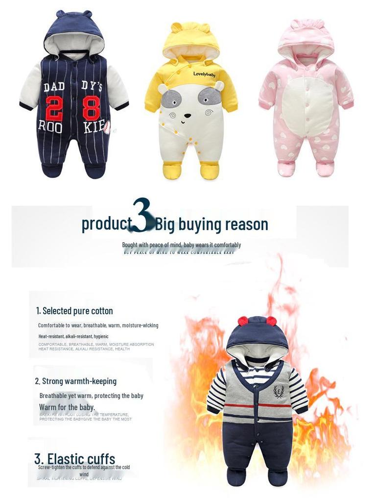 Autumn/Winter Thickened Baby Romper: Short Sleeve One-Piece for Boys & Girls