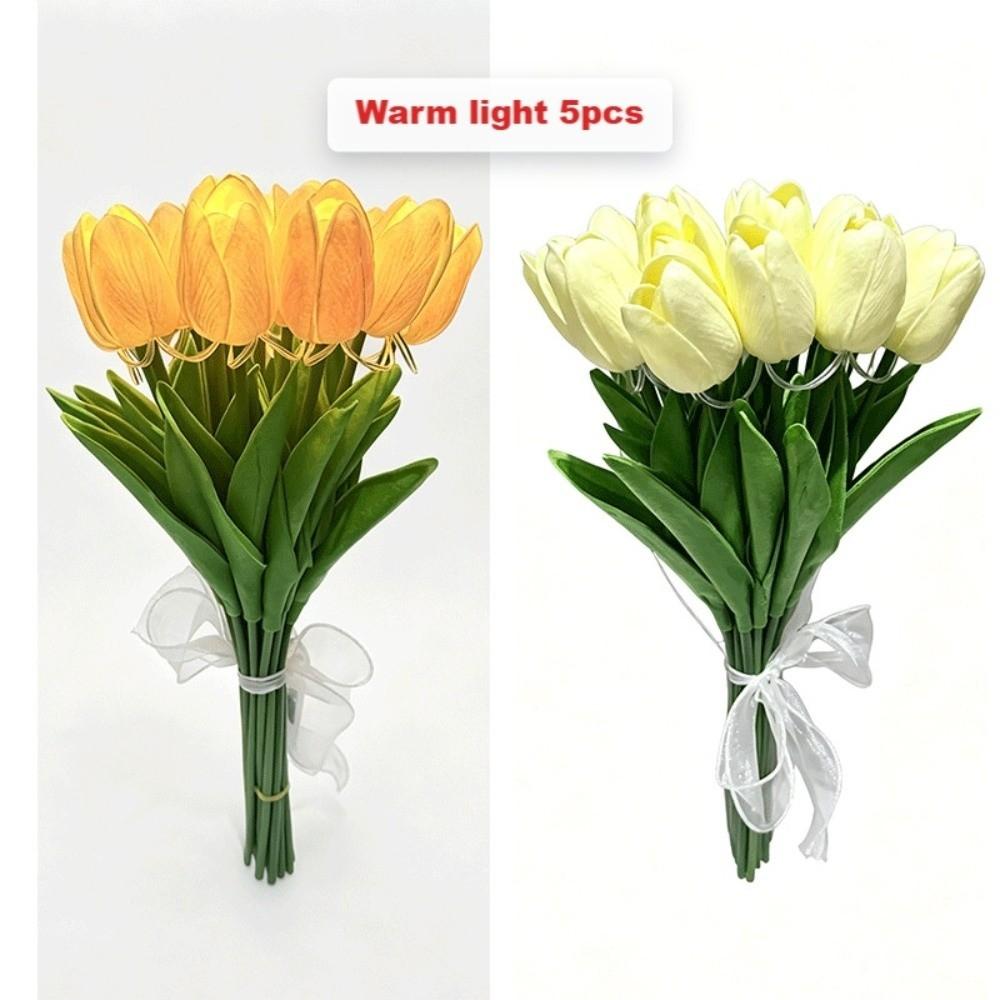 5pcs/15pcs Warm Light LED Artificial Flowers Real Touch Tulip Lamp Tulip Night Light Photo Prop