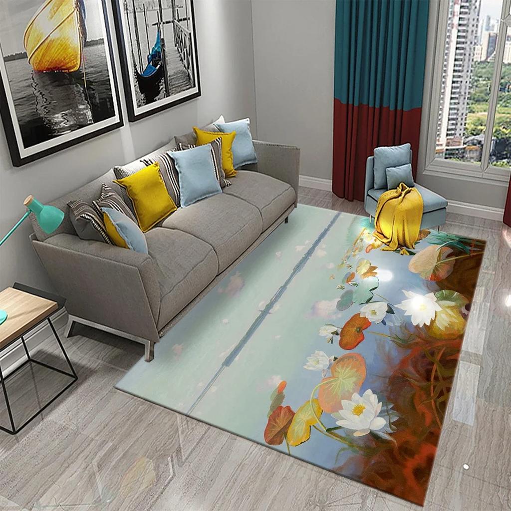 3D Water Lily Abstract Oil Painting Carpet Bathroom Kitchen Non-Slip Doormat Rug Bedroom Living Room Decor