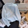 Knitted Wool European and American Small Fragrance Style Socialite Style Round Neck Cardigan with Women's Pattern Diamond Grid Texture Coat