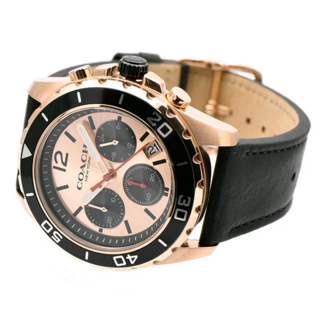Coach Orologio Cronografo Kent Quadrante Oro Rosa Cinturino in Pelle Nera da Uomo - 14602559